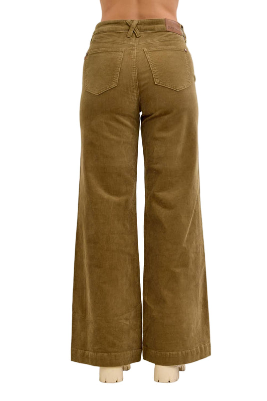 Brown corduroy pants on a white background