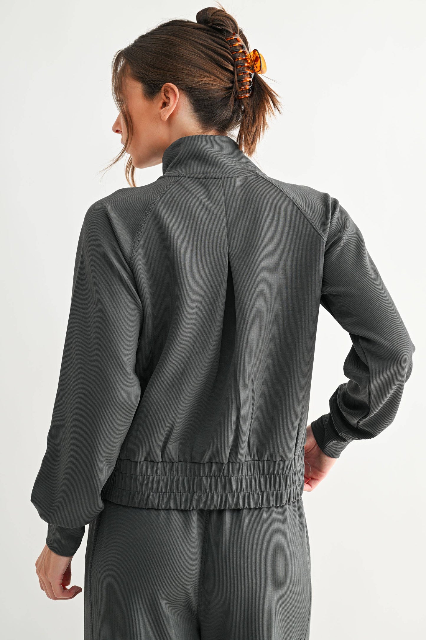 Ash Gray Luxe Sand Wash Rib Zip Jacket