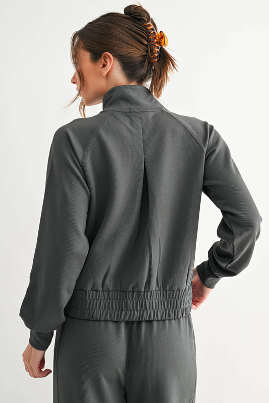 Ash Gray Luxe Sand Wash Rib Zip Jacket
