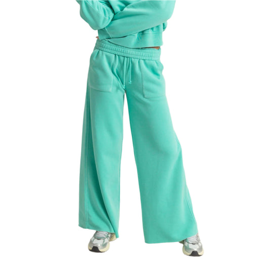 Iced Aqua High Rise Wide Leg Drawstring Pants (pre-order)