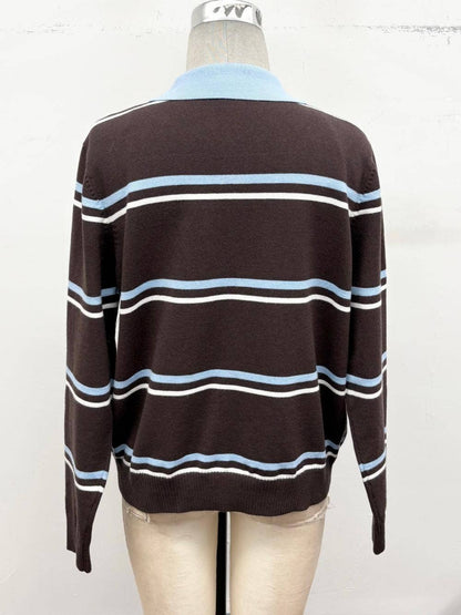 Striped Collared Knit Cardigan