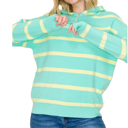 Mint and Lemon Striped Hoodie Sweater