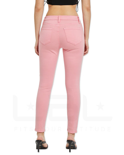 Bubble Gum Mid Rise Cropped Skinny Ankle Jeans