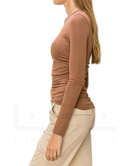Long Sleeve Ruched Top - Tiramisu