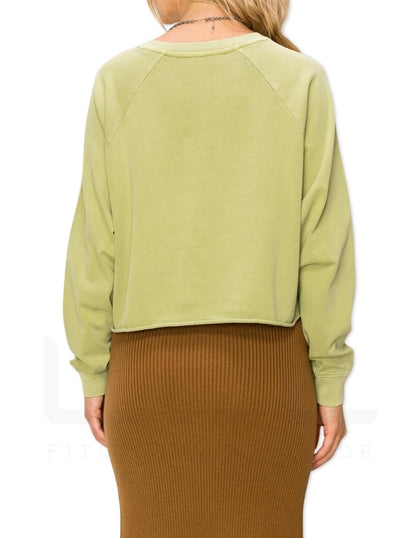 Raglan Sleeve Crop Sweater - Pale Olive