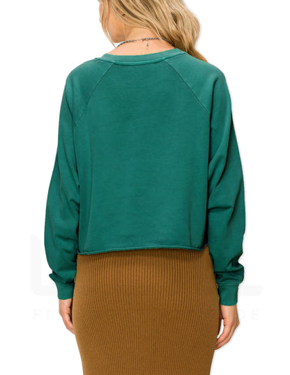 Raglan Sleeve Crop Sweater - Pine Green