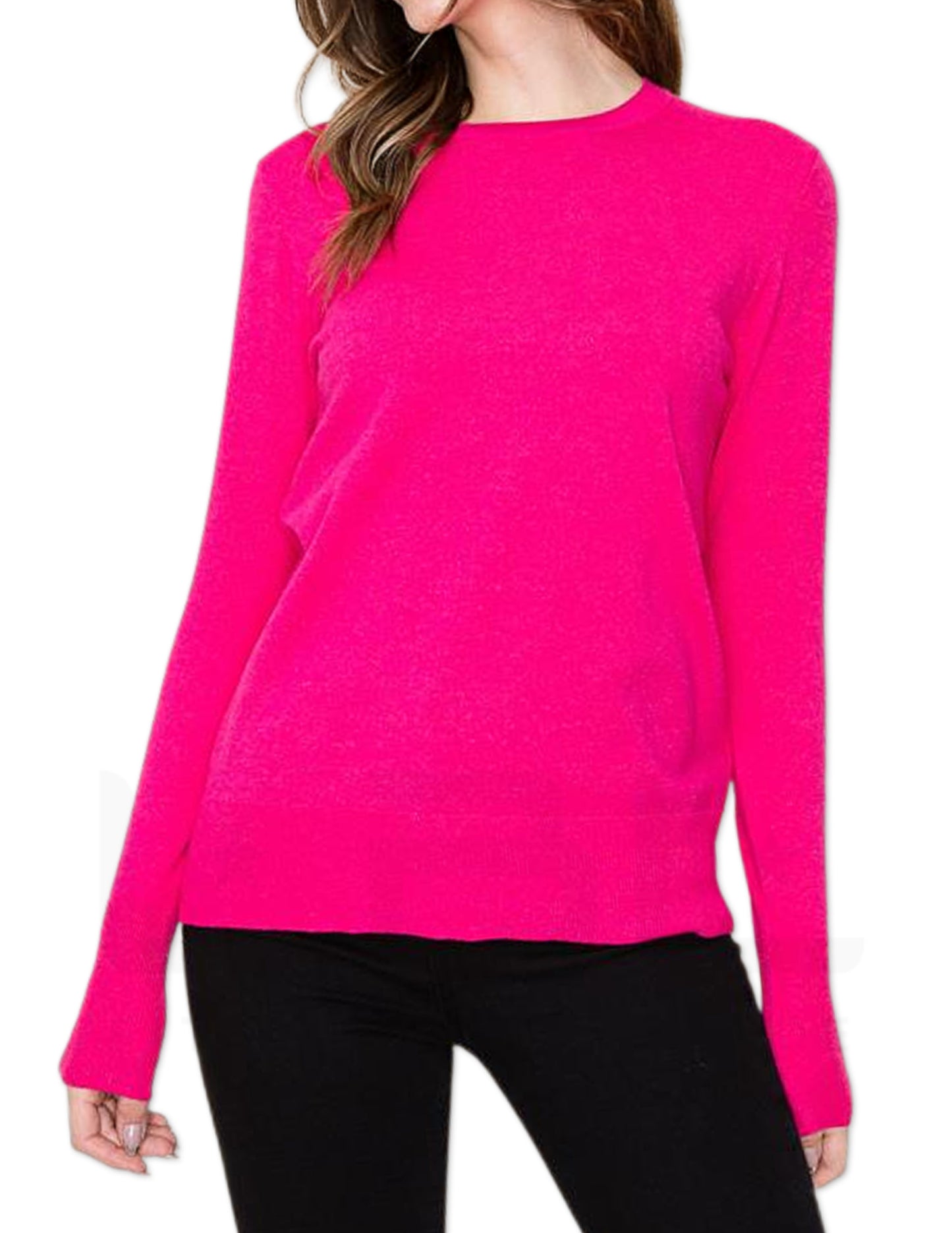 Button Detailed Cuff Pullover Sweater - Hot Pink