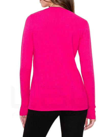 Button Detailed Cuff Pullover Sweater - Hot Pink