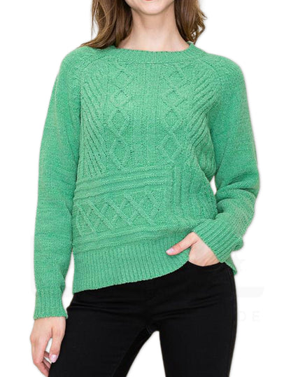 Cable Knit Chenille Sweater - Green