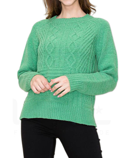 Cable Knit Chenille Sweater - Green