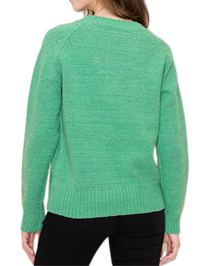 Cable Knit Chenille Sweater - Green