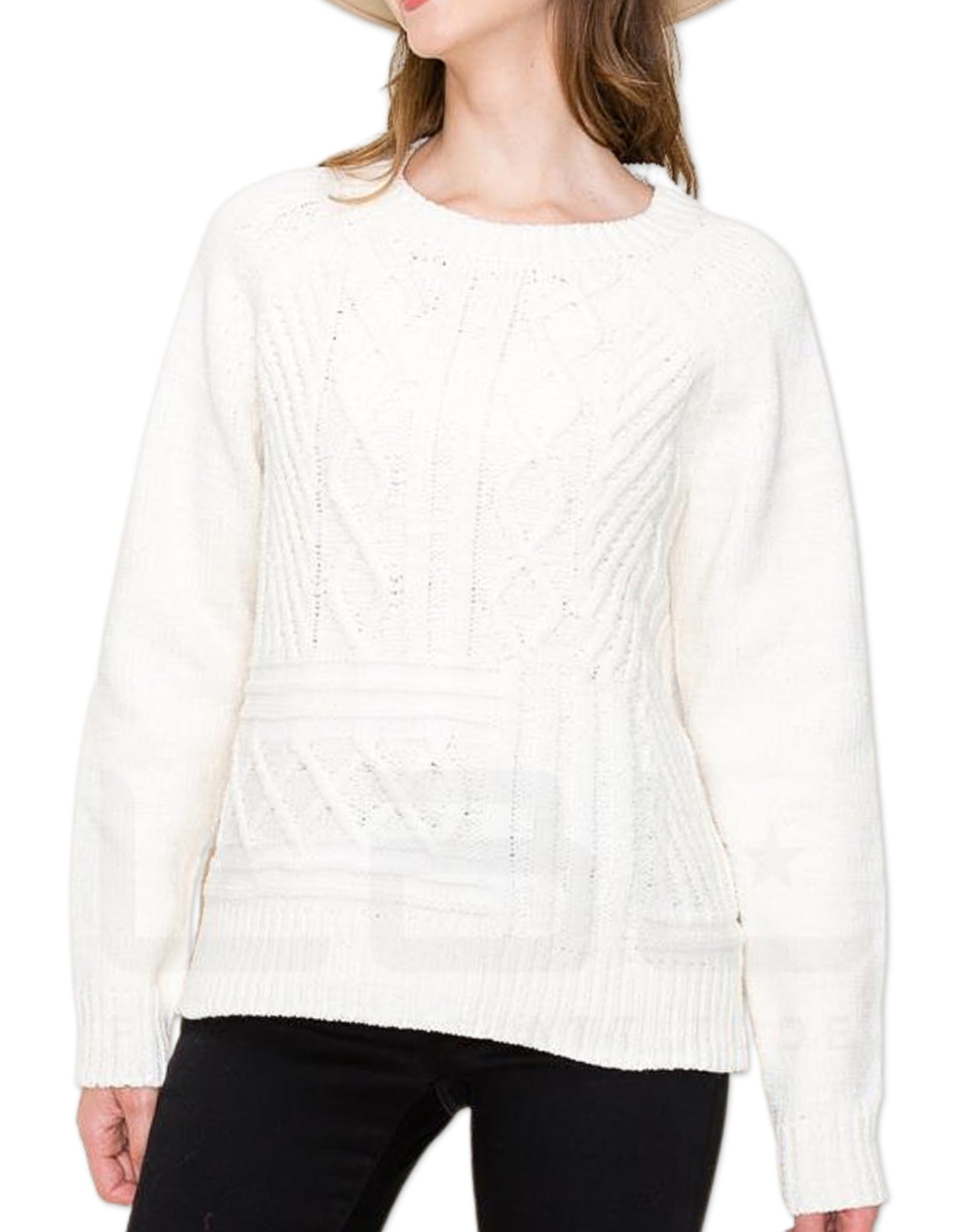 Cable Knit Chenille Sweater - Ivory