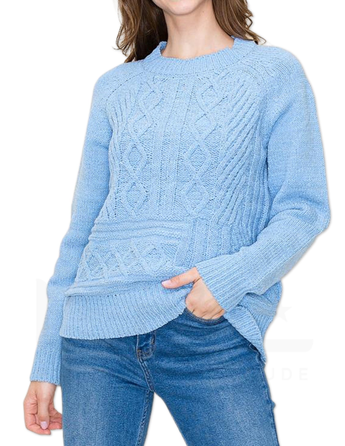 Cable Knit Chenille Sweater - Sky Blue
