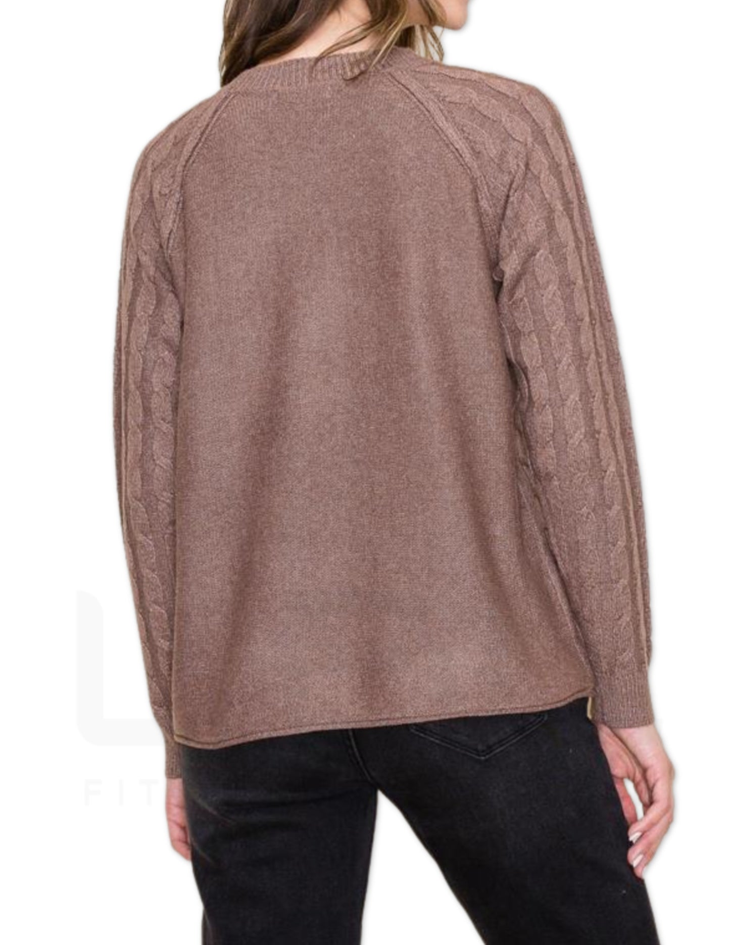 Cable Knit Raglan Sleeve Sweater - Cappuccino