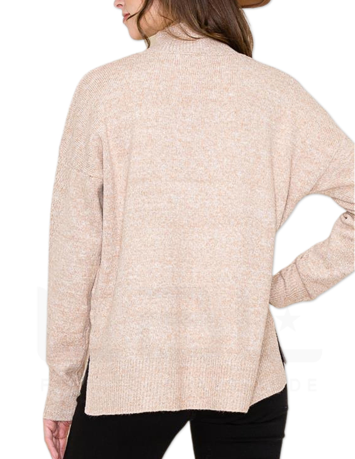 Texture Block Mock Neck Sweater - Taupe