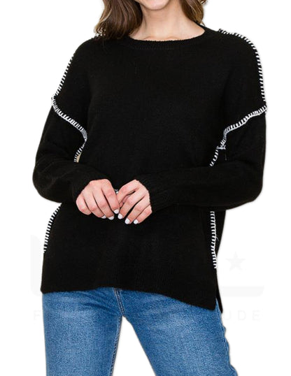 Super Soft Seam Detail Sweater - Black and Ivory