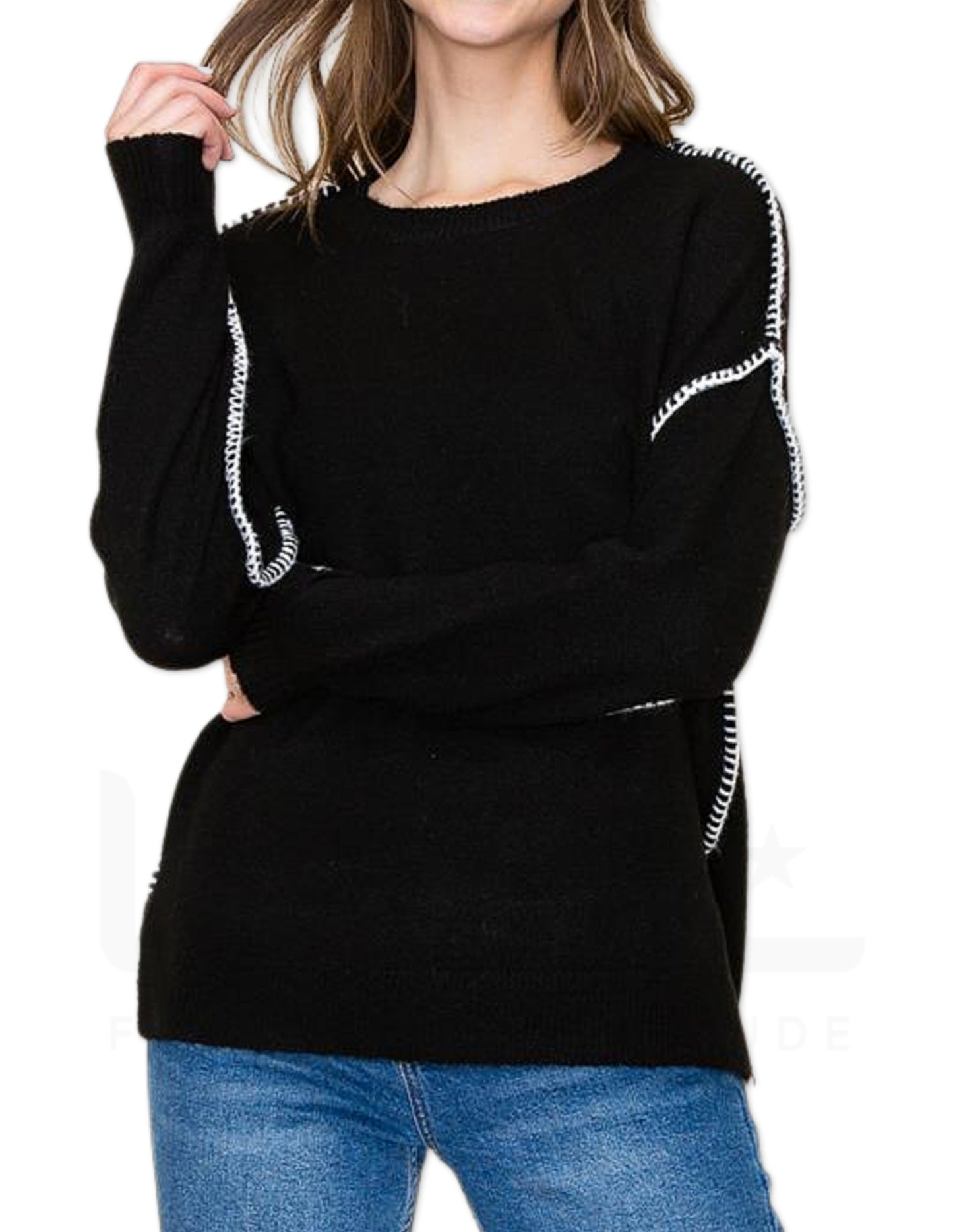 Super Soft Seam Detail Sweater - Black and Ivory