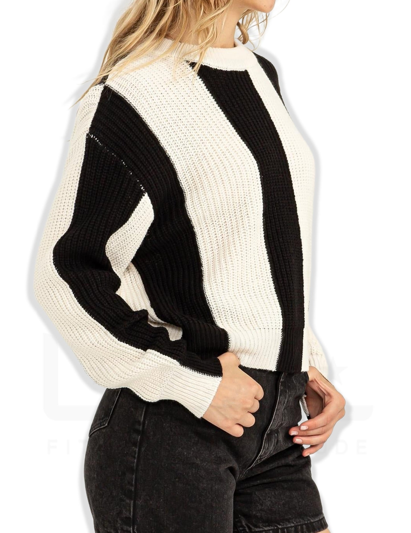 Vertical Stripe Sweater - Black and Cream