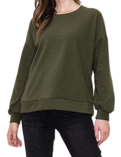 Round Neck Brushed Long Sleeve - Dark Olive