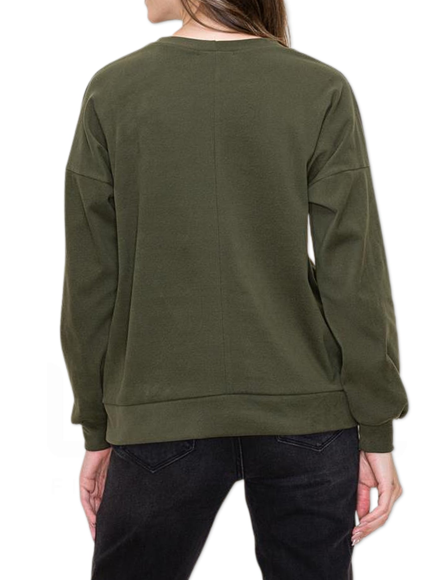Round Neck Brushed Long Sleeve - Dark Olive