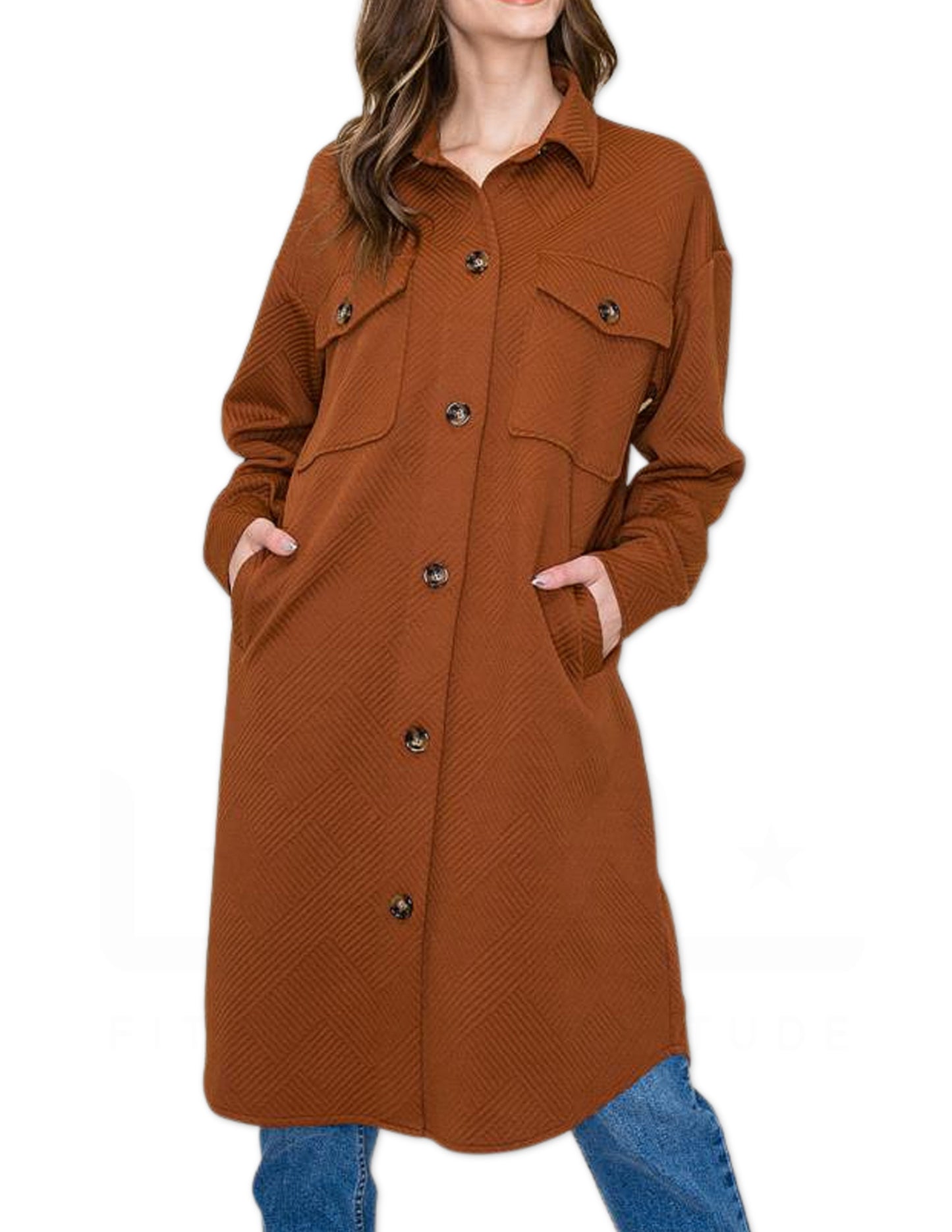 Collared Long Duster Jacket - Copper