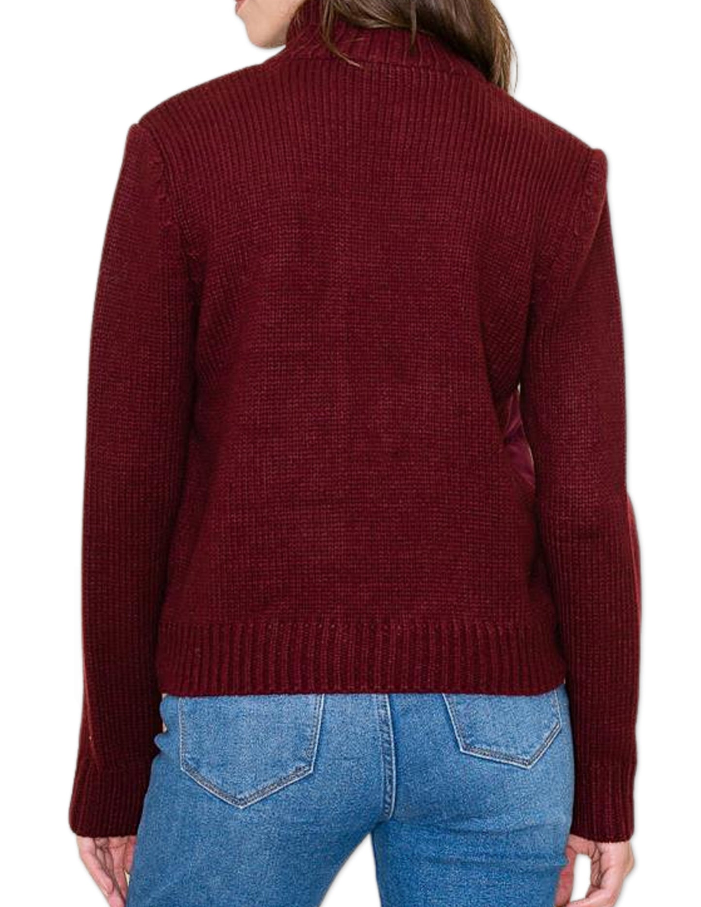 High Collar Hybrid Sweater Jacket - Burgundy