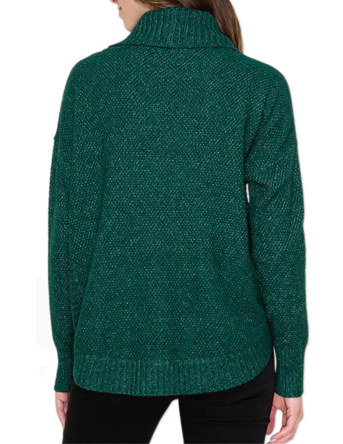 Slouchy Turtle Neck Waffle Knit Sweater - Forest