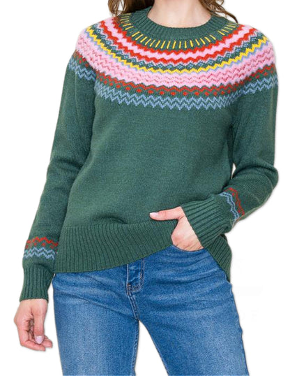 Colorful Fair Isle Sweater - Forest