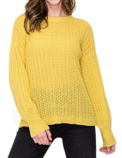 Textured Crew Neck Sweater - Yellow
