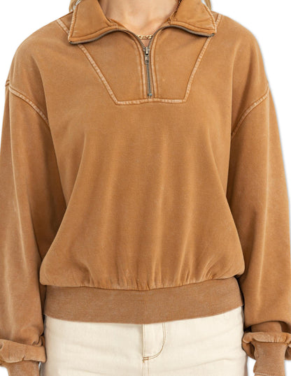 Half Zip Collared Sweater - Pale Brown