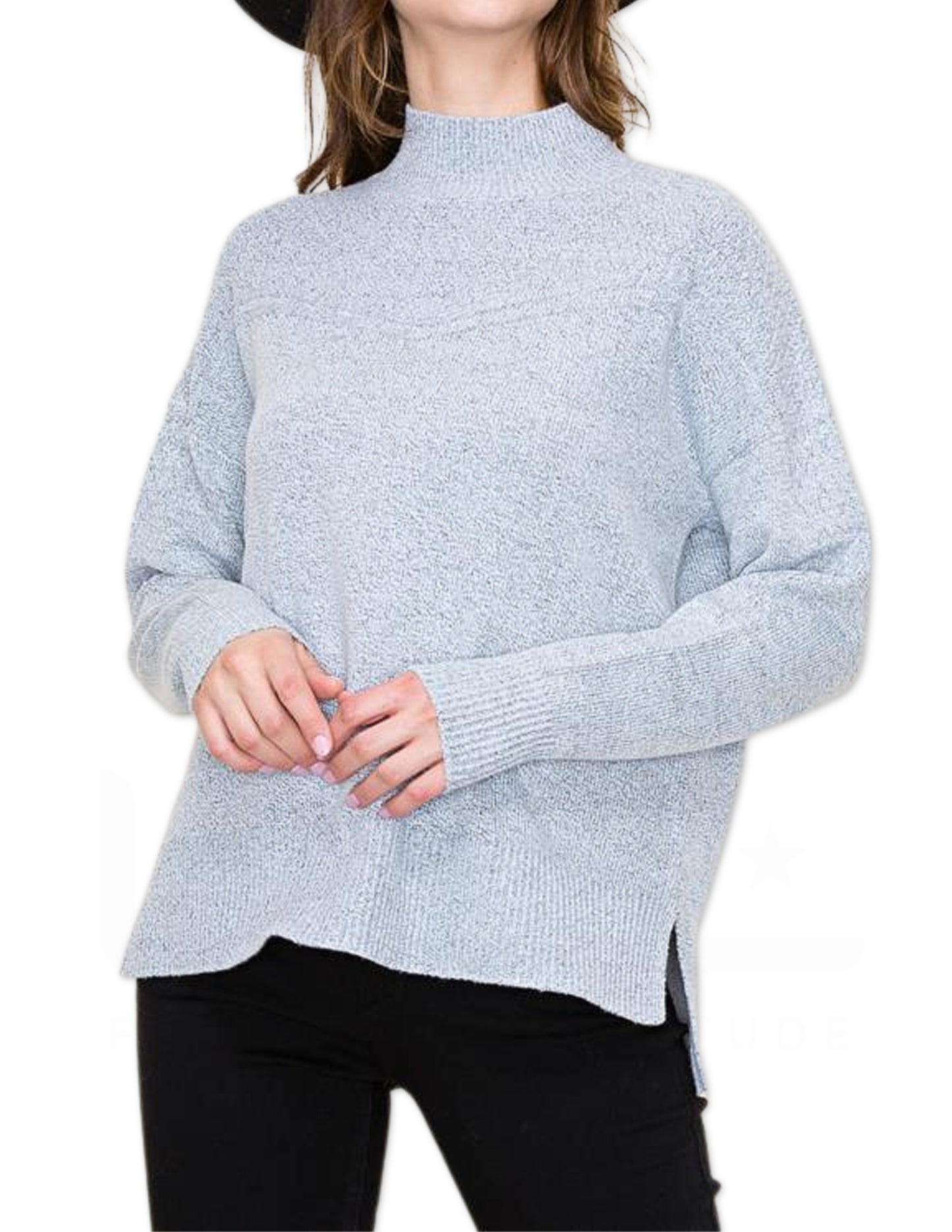 Texture Block Mock Neck Sweater - Heather Grey