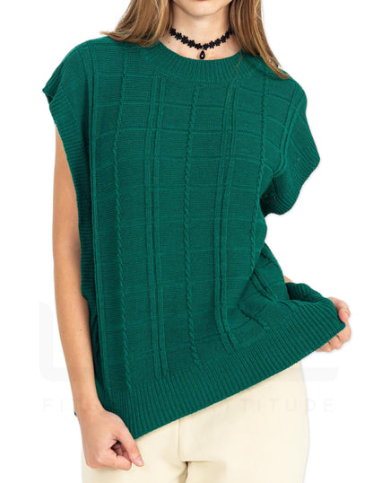 Sleeveless Oversized Cable Knit Sweater Vest - Pine Green