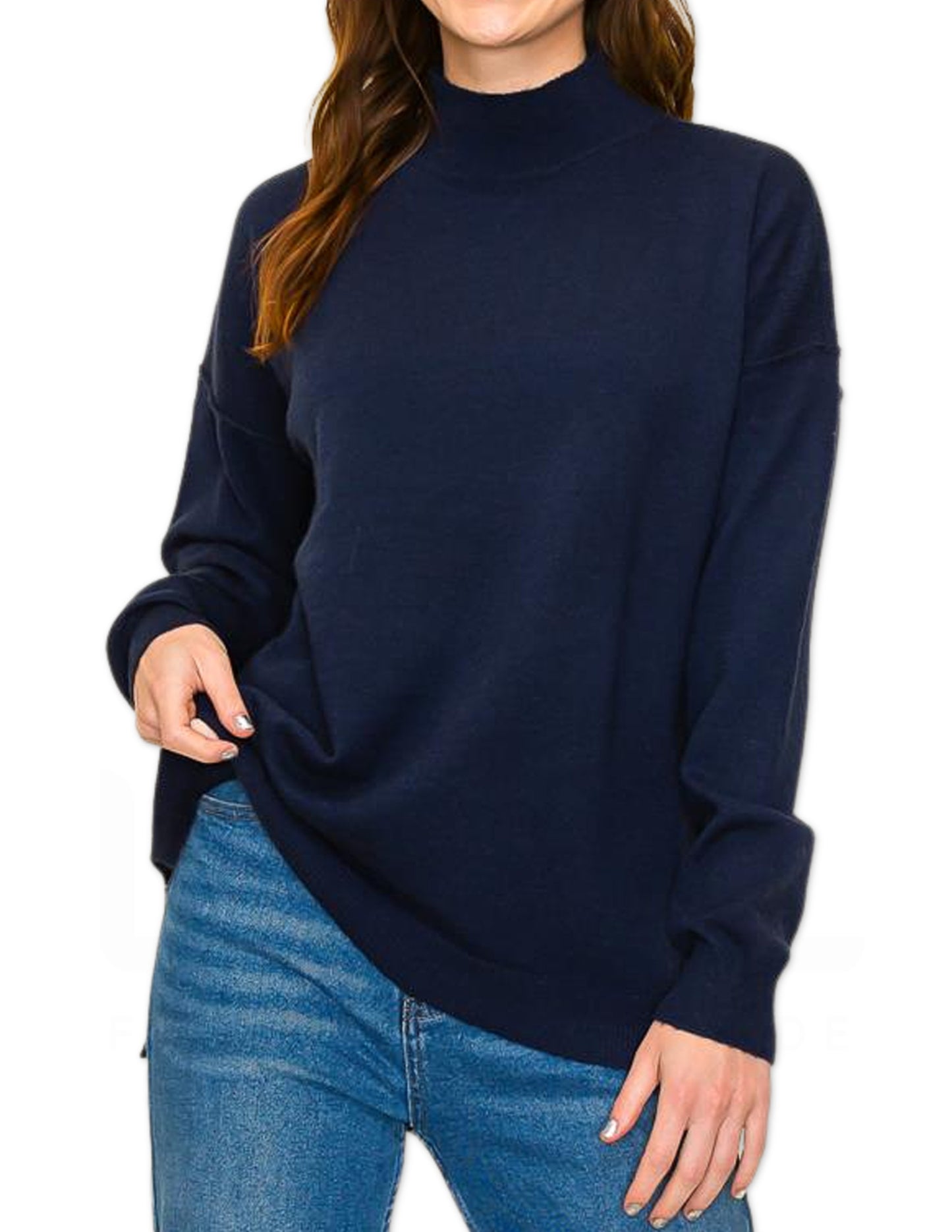 Out Seam Solid Sweater - Navy