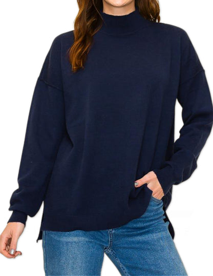 Out Seam Solid Sweater - Navy