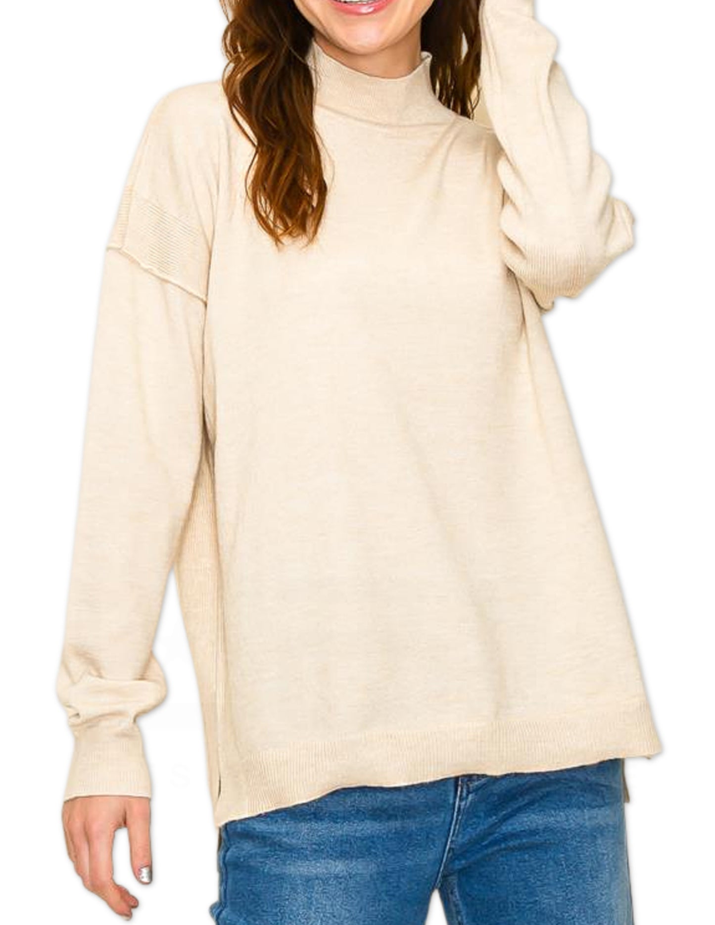 Out Seam Solid Sweater - Oatmeal