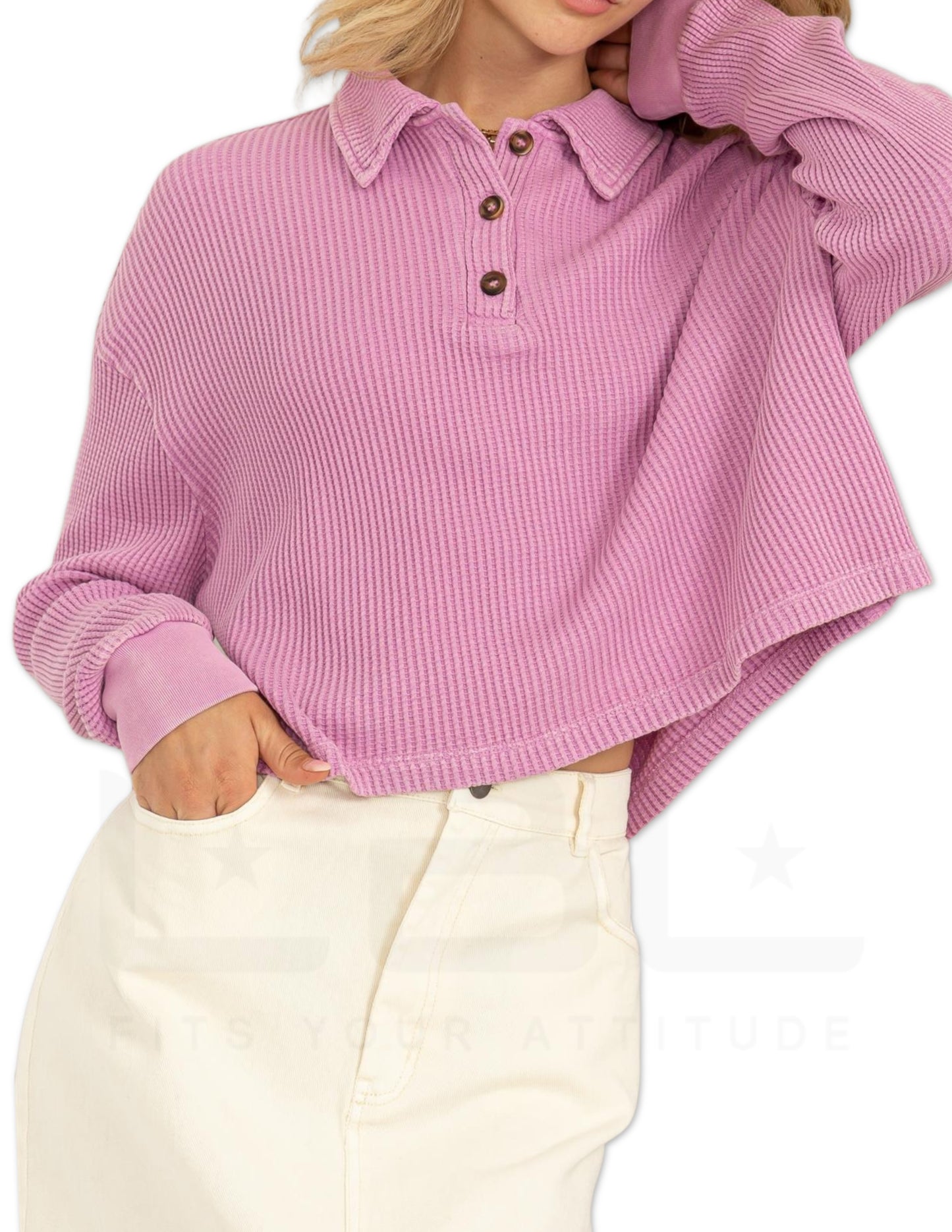 Collared Button Front Top - Vintage Plum
