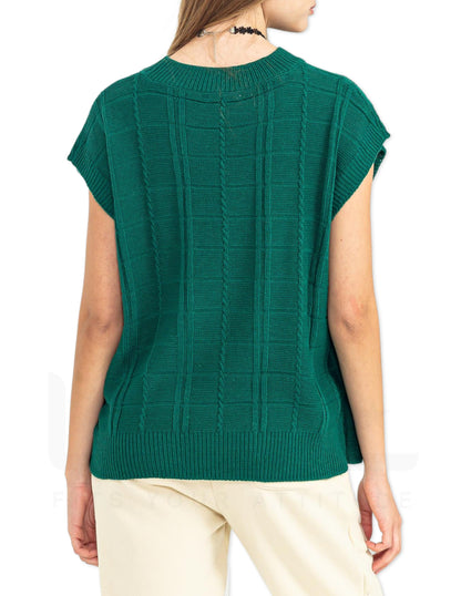 Sleeveless Oversized Cable Knit Sweater Vest - Pine Green