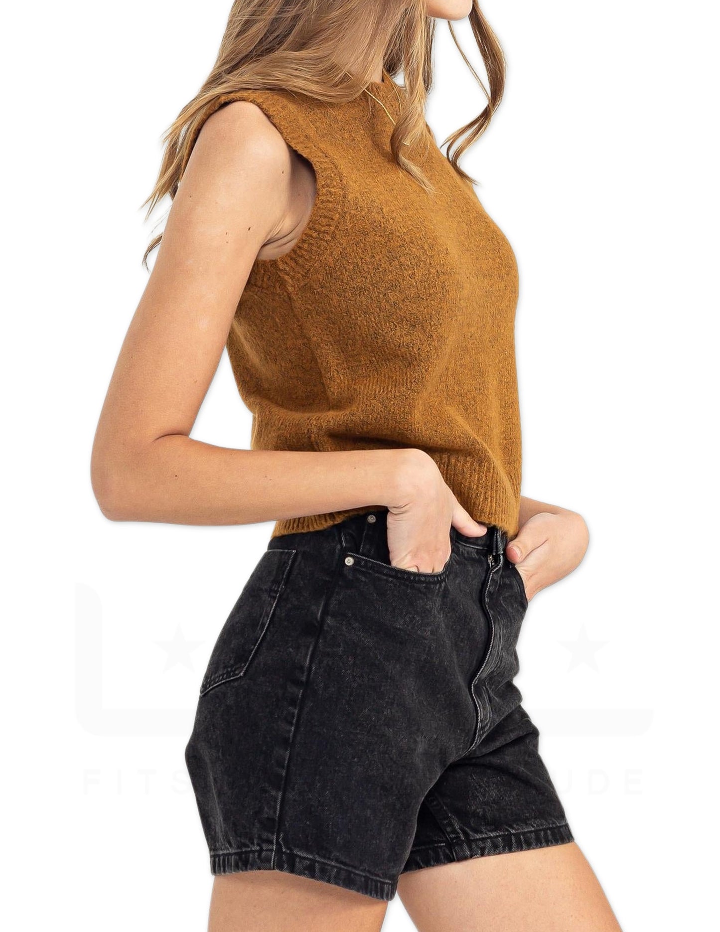 Sleeveless Cropped Sweater Top - Pale Brown