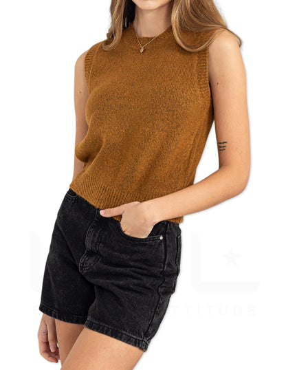Sleeveless Cropped Sweater Top - Pale Brown