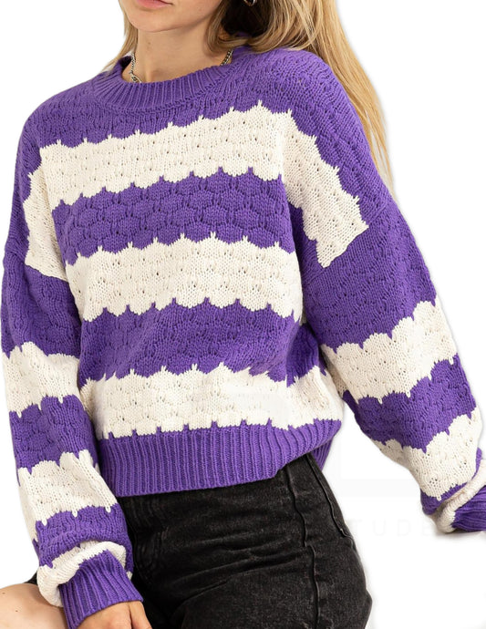 Scallop Stripe Sweater - Purple