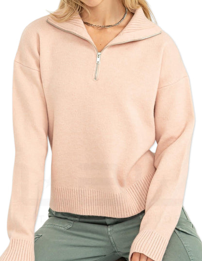 Cozy Half Zip Sweater - Dusty Pink