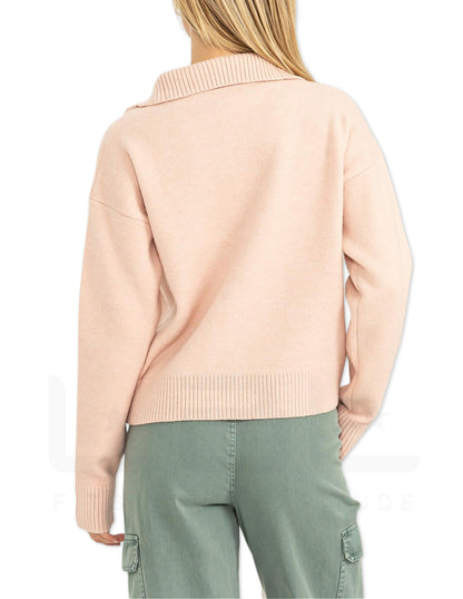 Cozy Half Zip Sweater - Dusty Pink