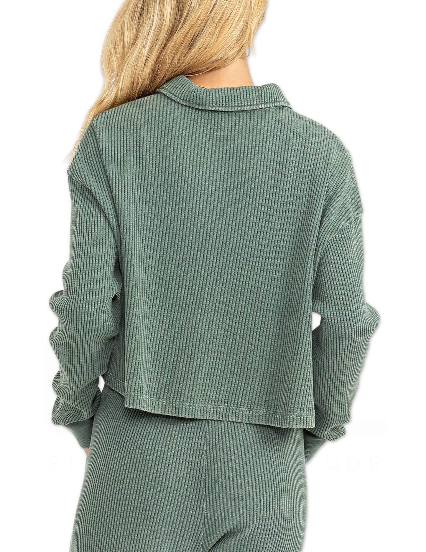 Collared Button Front Top - Grey Green