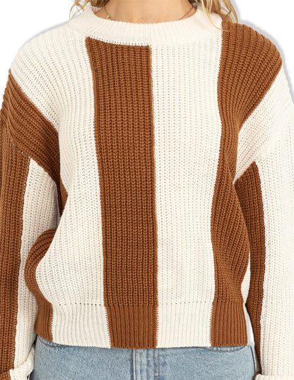 Vertical Stripe Sweater - Brown and Cream