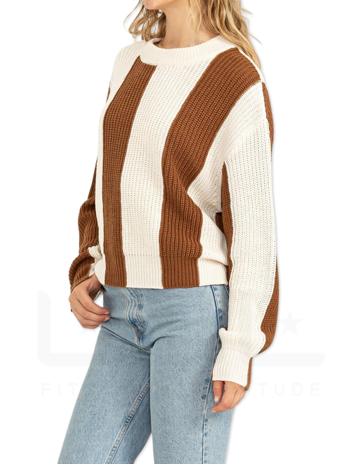 Vertical Stripe Sweater - Brown and Cream