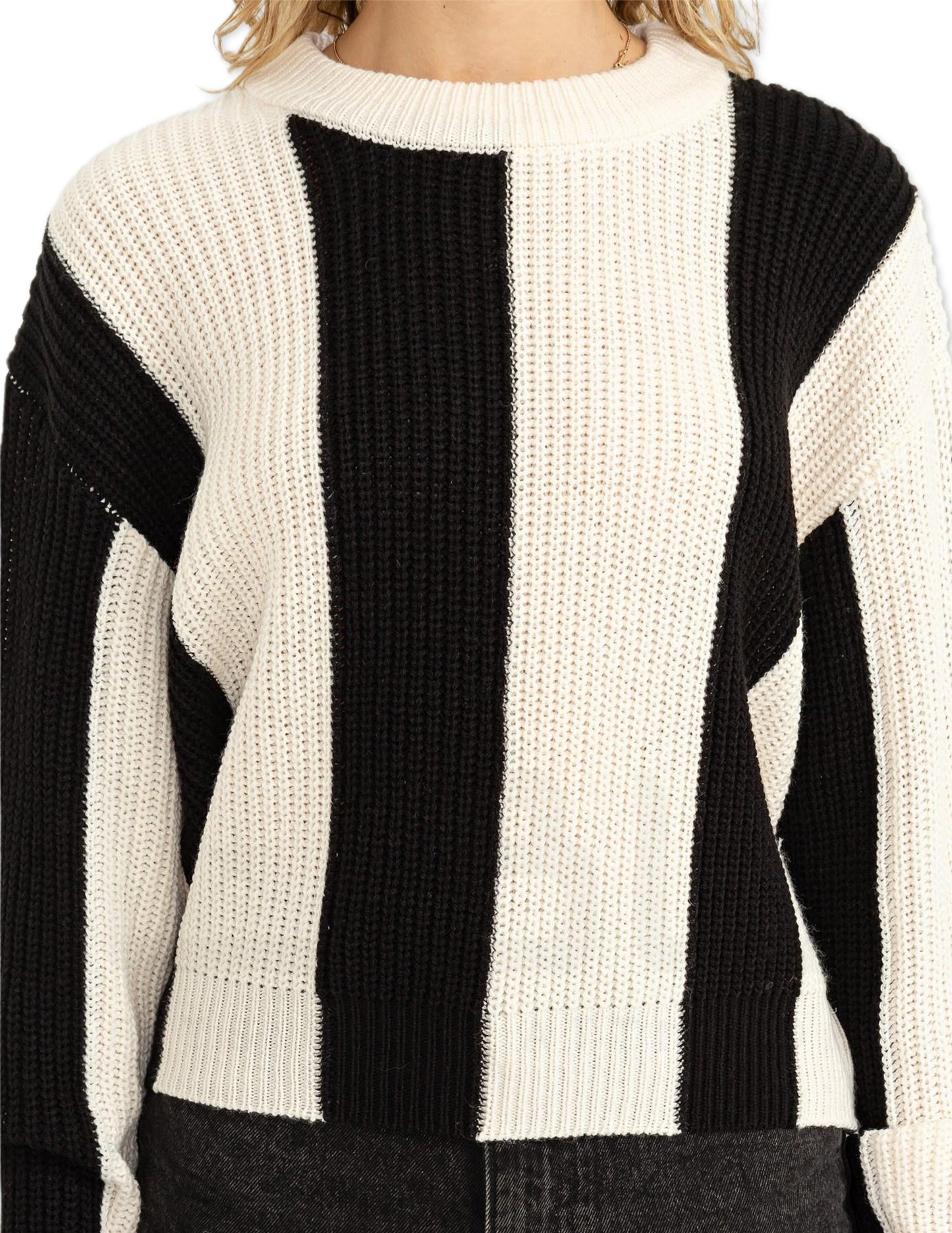 Vertical Stripe Sweater - Black and Cream