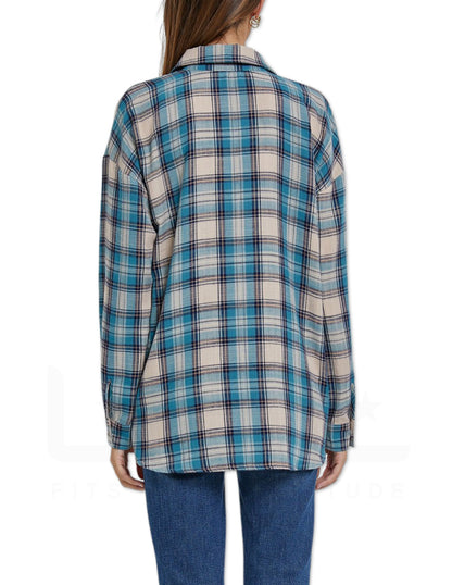 Oversized Boyfriend Flannel Shirt - Teal