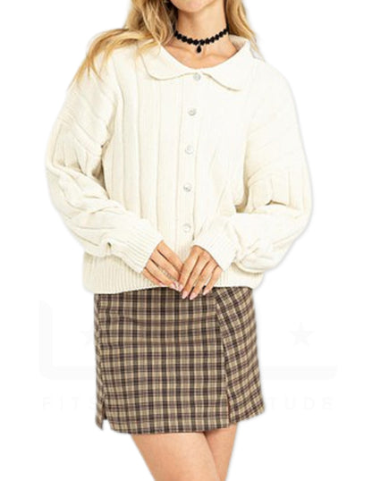Collared Button Front Cardigan - Cream