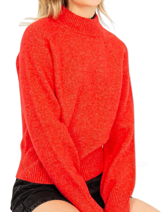 High Neck Raglan Sleeve Sweater - Red