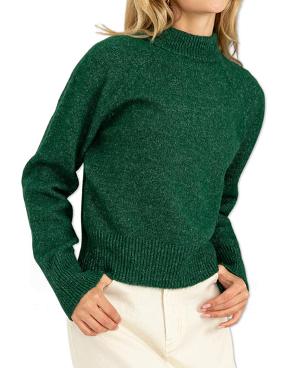 High Neck Raglan Sleeve Sweater - Pine Green